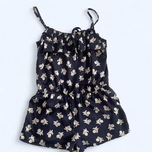 Cartoon cat print navy satin romper jumpsuit size S by Forever 21